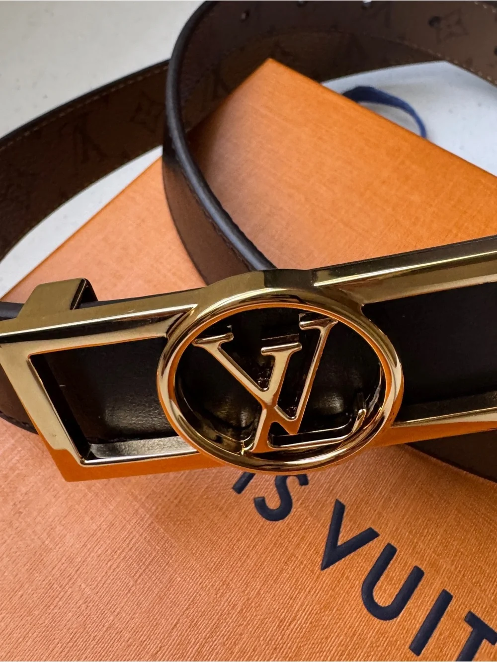 Louis Vuitton Dauphine MO203 Women Reversible Monogram Belt Brown/Black Sz 80/32